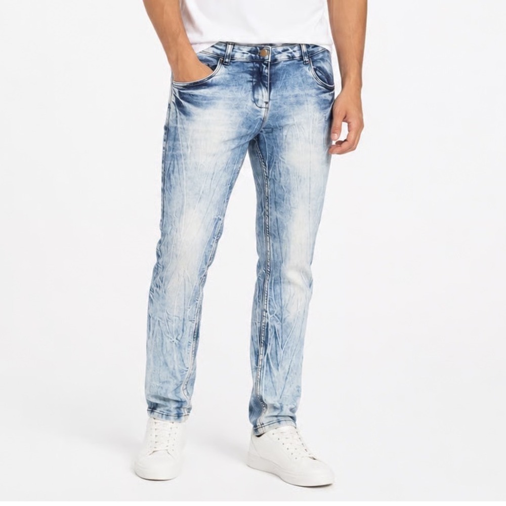 Fame Forever Mens Acid Wash Skinny Jeans Blue Stretch Denim Size 32